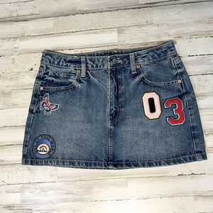 Wild Fable Women's Mini Skirt Denim Patches Butterfly Size 8 Y2K